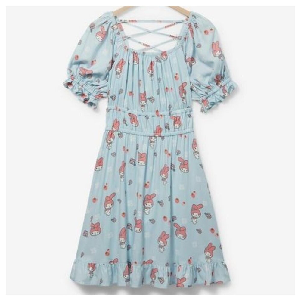 Sanrio My Melody Strappy Back Dress Size 2X Blue Midi Cosplay Bunny Cottagecore